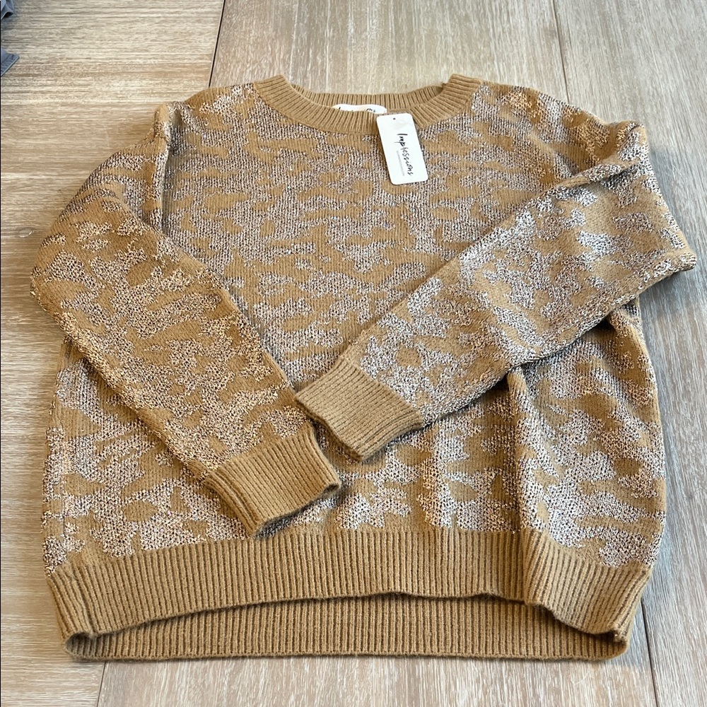 Impressions Tan and Cream Knit Sparkly Sweater